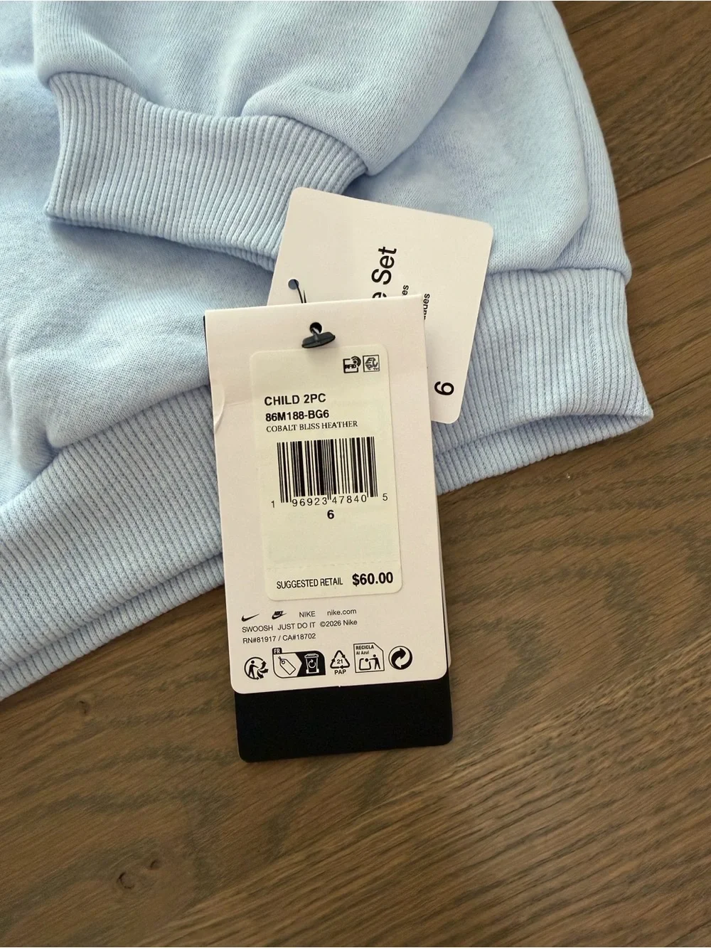 NWT Nike Boys Pastel Blue Sweatshirt & Sweatpants Set size 6
